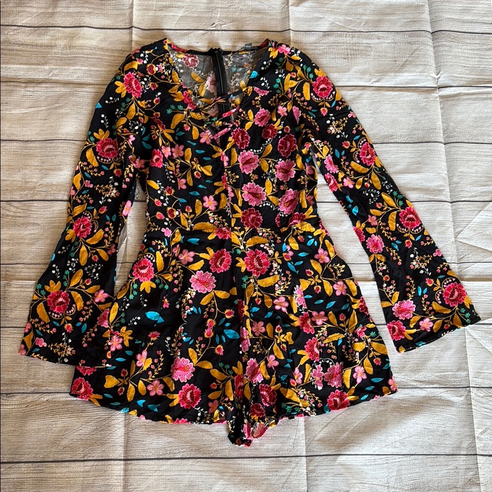 Express Floral Lace-Up Jumpsuit - Black, Pink, Yellow
